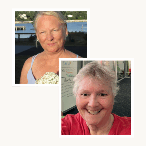 stacked photos of Maureen and Lesley